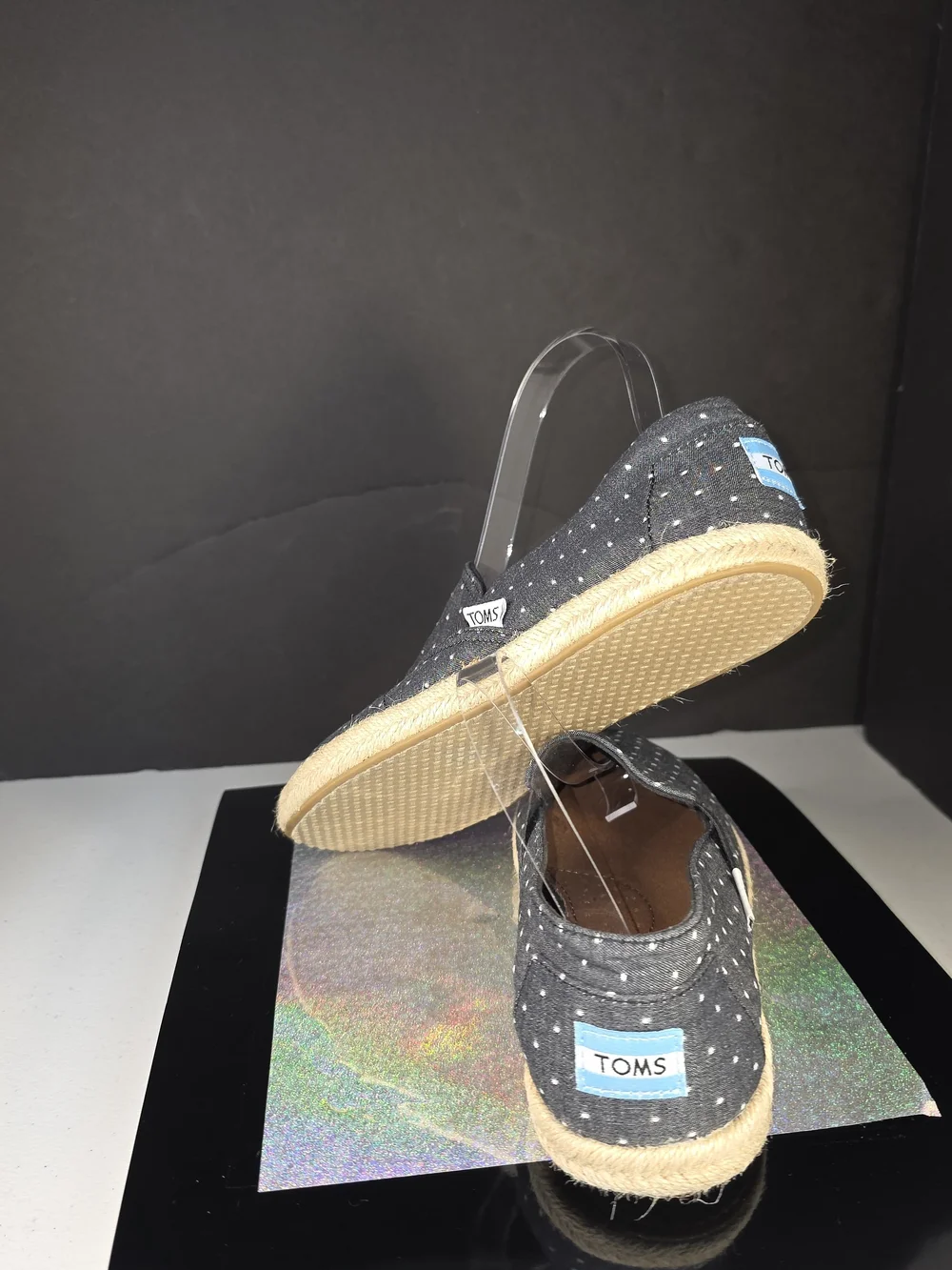Toms Redondo Espadrille Loafer Chambray Gray/ Black Dot Slip-On Sz 8.5